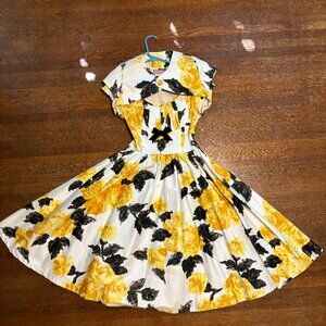 Pinup Coutour Medium Evelyn Yellow Floral Tea Dress Hollywood 50s